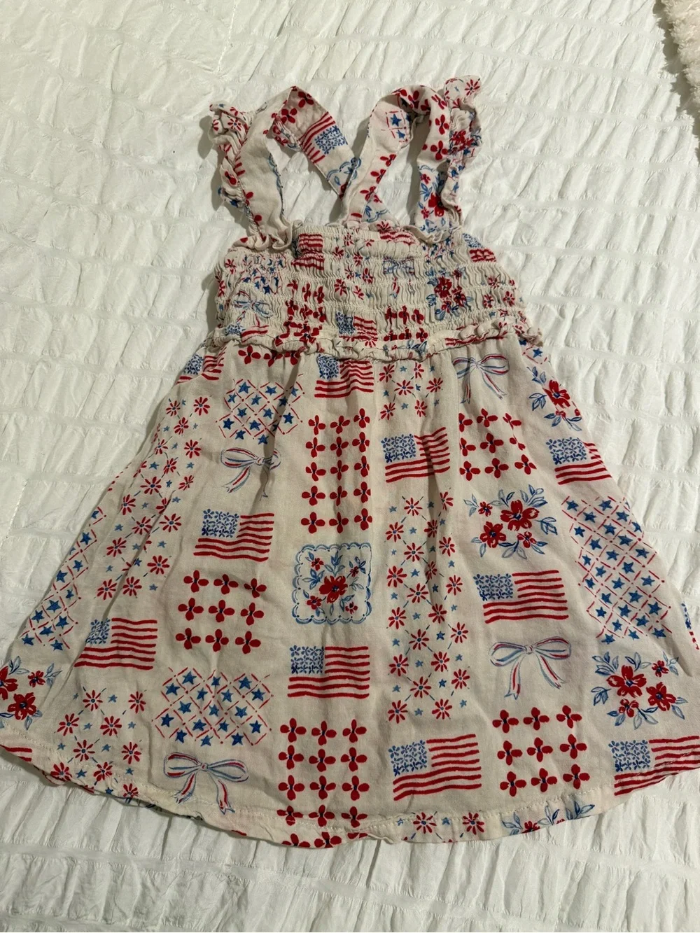 Old Navy Cream Dress with Red & Blue Patriotic Print